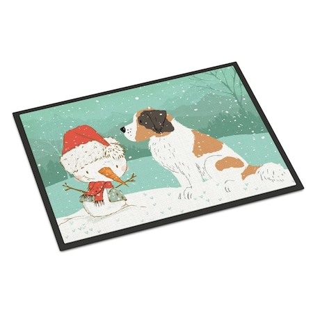 Carolines Treasures 18 x 27 in. Saint Bernard Snowman Christmas Indoor or Outdoor Mat CK2050MAT